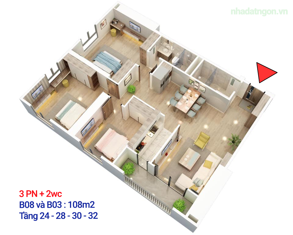 Mẫu 3 ngủ bid 108m2